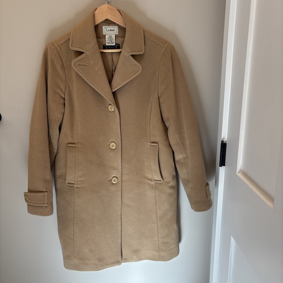 L.L. Bean Jackets & Blazers - L.L. Bean Lambs Wool Classic Polo Coat Women's 8 Beige 3/4 Length Bellandi